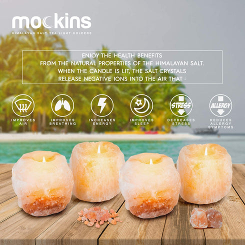 Mockins 2.5 lbs 4 Pack Natural Himalayan Salt Tea Light Candles Holder | Great Room Decor