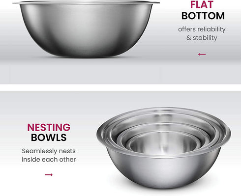 Stainless Steel Mixing Bowls (Set of 5) Stainless Steel Mixing Bowl Set - Easy To Clean, Nesting Bowls for Space Saving Storage, Great for Cooking, Baking, Prepping