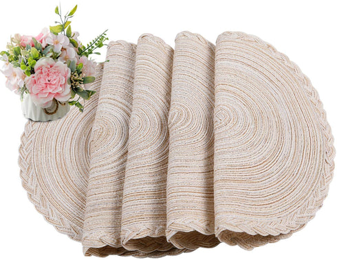 homing Round Placemats Set of 6 for Dining Table Woven Heat Resistant Anti-Slid Cotton Kitchen Table Mats 14 Inch, Easy to Care, Mixed Color, Beige