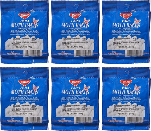 Enoz Moth Balls 4oz, 6-Packages Protects Against Clothes Moths, Carpet Beetles and Their Eggs and Larvae. Moth Killer