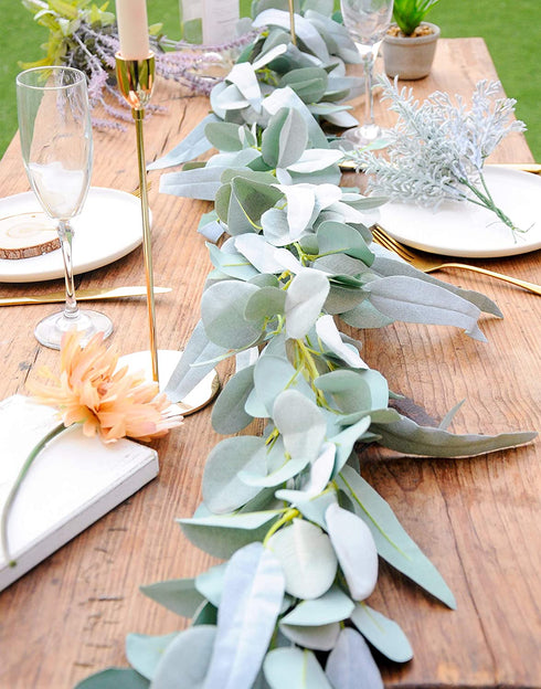 Miracliy Eucalyptus Garland, 6.2ft Artificial Lambs Ear Greenery Vine with Willow Leaves for Wedding Backdrop Table Runner Mantle Party Home Decor