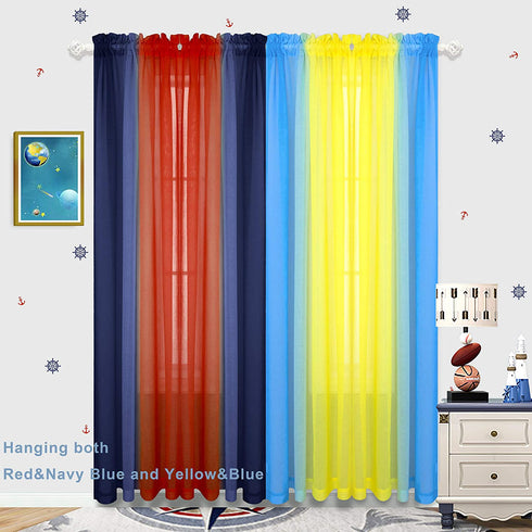 Navy and Red Short Curtains for Small Windows Set 2 Panels Ombre Sheer Navy Blue and Red Decorations Patriotic Curtains for Boys Room Kids Bedroom Decor Memorial Independence Day 50 x 45 Inch Length