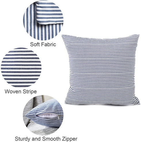 Throw Pillow Covers 24x24 - Decorative Pillows for Couch Set of 2 Rustic Linen Striped Lumbar Cushion Cover Soft Large Pillowcase for Bedding Decor, Sofa, Outdoor Farmhouse Home Navy Blue