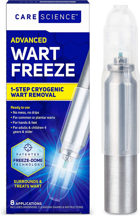 Care Science Wart Remover Freeze, 8 Applications | 1-Step Cryogenic Wart Removal for Common Warts on Hands, Elbows, & Knees or Plantar Warts on Feet