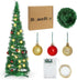 DomeStar 2.9Ft Tinsel Prelit Christmas Tree, Pop Up Artificial Pencil Slim Tree with 15PCS Christmas Balls for Xmas Decor Holiday Carnival Party Decorations