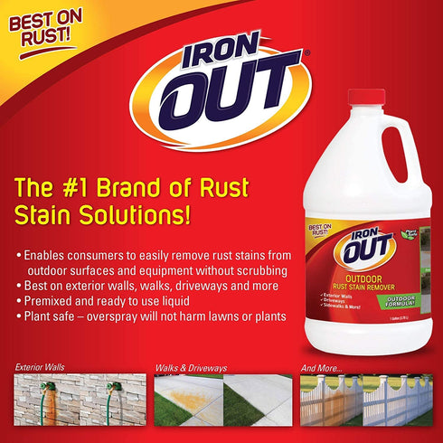 Iron OUT Liquid Rust Stain Remover, Pre-mixed, Quickly Removes Rust Stains from Concrete, Vinyl and Other Outdoor Surfaces, No Scrubbing, Safe to Use, 1 Gallon