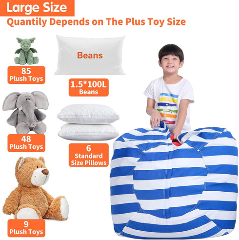 Lukeight Stuffed Animal Storage Bean Bag Chair for Kids, Zipper Storage Bean Bag for Organizing Stuffed Animals, Stripe Bean Bag Chair Cover, (No Beans) Large
