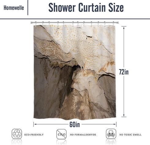 Homewelle Marble Shower Curtain Brown Abstract 60Wx72L Inch Cool Texture Stone Granite Tan Cinnamon Cracked Rocks Dots Classic Natural Unique Chic Aesthetic Modern Polyester Fabric Bathroom Bathtub