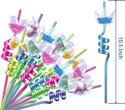 Glitter Straws for Party Favors - Glittery Straws for Kids Daughters Birthday Party Supplies Goodie Gift Bags, 20pcs Unicorn Heart Shaped Sparkly Reusable Straws for Girls Bday Pool Party Decorations