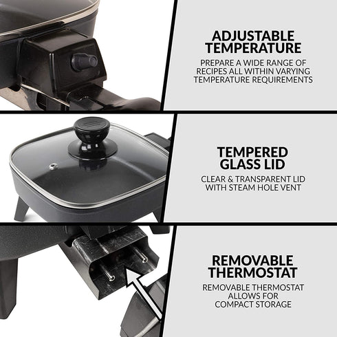 HomeCraft HCSK6BK 6-Inch Electric Non-Stick Skillet, Adjustable Temperature Control, Cool-Touch Handle With Tempered Glass Lid, Perfect For Healthy Keto & Low-Carb Diets, Cauliflower Rice, Eggs