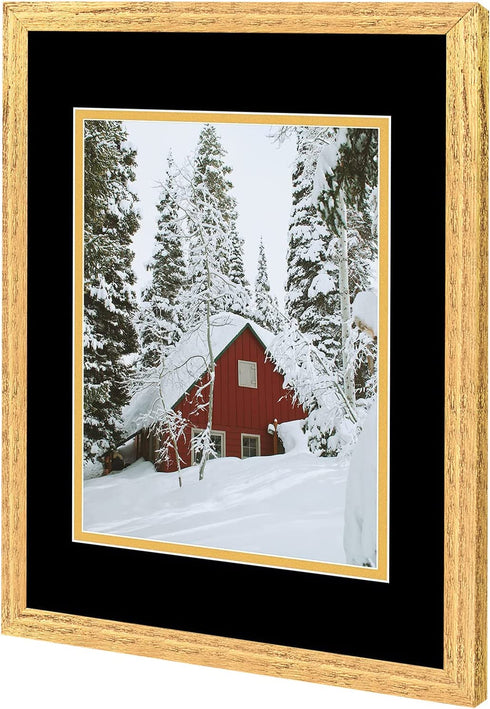 Golden State Art, 11x14 Distressed Gold Wood Frame with Black over Gold Double Mat - Displays 8x10 Photos - Real Glass, Sawtooth Hangers, Back Turn Buttons - Wall Mounting, Landscape, Portrait