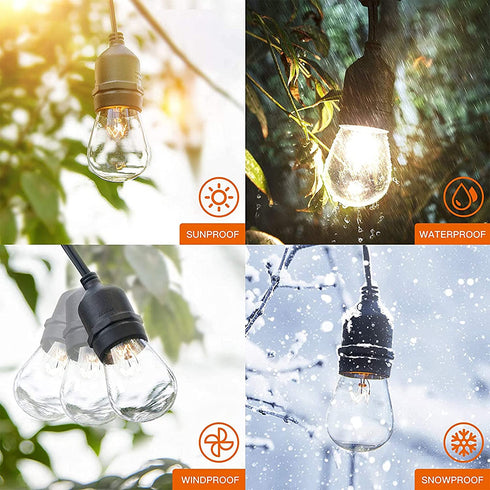 Outdoor Edison String Lights 48FT - Patio Lights 18 Bulbs 15 Sockets Commercial Weatherproof Outdoor String Lights for Backyard Garden Party Lighting