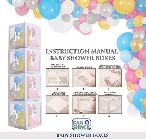 FamShack 96 Pcs White Gender Reveal Party Decorations with Gender Reveal Balloon Garland Kit | Clear Baby Boxes with Letters for Baby Shower Decorations (White)
