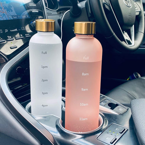 Healthywish - Time Marked Cute Water Bottles For Women And Men, BPA Free Aesthetic & Frosted Water Bottle With Time Marker, Clear Water Bottles 1 Liter | 32 Oz