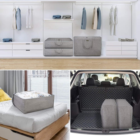 BALEINE 2 Pack 105L Extra Large Blanket Storage Bag, Under Bed Storage Tote for Comforters, Clothes, Linens. Water Resistant and Breathable Closet Bags, Winter Gray