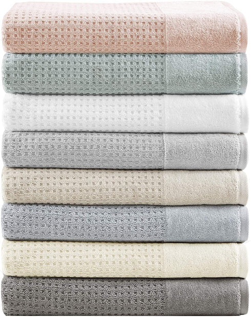 Madison Park Spa Waffle 100% Cotton Luxurious Towel Set, Premium Texture Waffle Weave, Highly Absorbent, Quick Dry, Hotel & Spa Quality Wash Clothes for Bathroom, Assorted Sizes, Blue 6 Piece