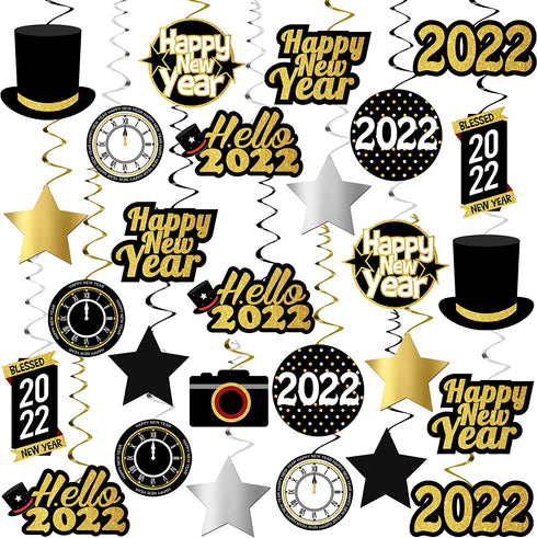 Happy New Years Swirl Decorations 2022 Pack of 40, Gold Glitter | Happy New Year Decorations 2022 | New Years Eve Party Supplies 2022 | NYE Decorations 2022 | Happy New Years Eve Decorations 2022