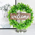 Lvydec Artificial Boxwood Wreath - 15" Welcome Wreath with Wooden Welcome Sign and White Flower Green Wreath for Front Door Window Home Decoration