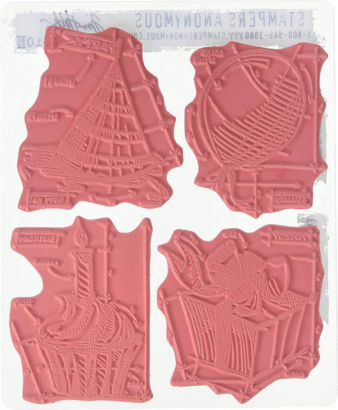 Stampers Anonymous Tim Holtz Cling Rubber Stamp Set, 7 by 8.5-Inch, Birthday Blueprint