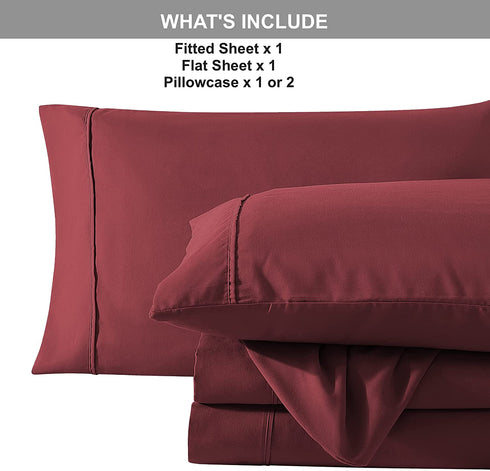 Twin Bed Sheets Set - 3 Piece Bedding - Brushed Microfiber - Shrinkage and Fade Resistant - Easy Care (Twin, Burgundy)