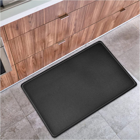 Kitchen Mat Cushioned Anti Fatigue Kitchen Rug, Waterproof Kitchen Rugs and Mats for Floor, Thick Non-Slip Standing Desk Mat for Kitchen, PVC Memory Foam Mat (Black, 17" x 29")