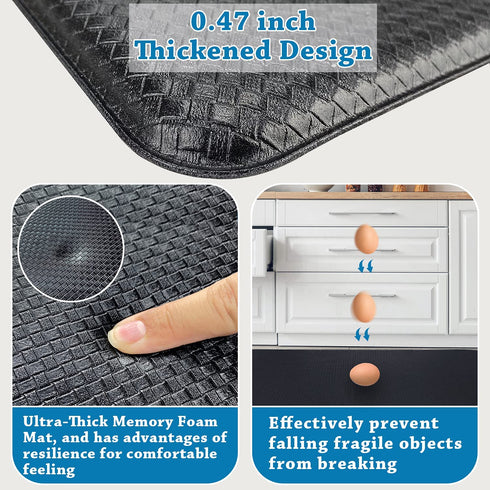 Kitchen Mat Cushioned Anti Fatigue Kitchen Rug, Waterproof Kitchen Rugs and Mats for Floor, Thick Non-Slip Standing Desk Mat for Kitchen, PVC Memory Foam Mat (Black, 17" x 29")