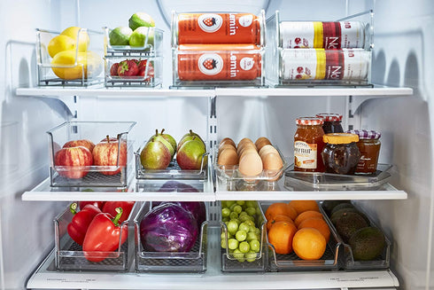 Spectrum Diversified Hexa in-Fridge Large Refrigerator Bin for Storage and Organization of Fruit Vegetables Produce and More, 8.5 x 4 x 4.25, Clear/Dark Gray