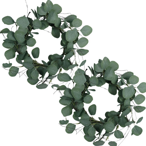 idyllic Eucalyptus Leaves Wreath Metal Polyester Fabric Paper Round Green Wreath 14 Inches for The Front Door D©cor, 2 Packs