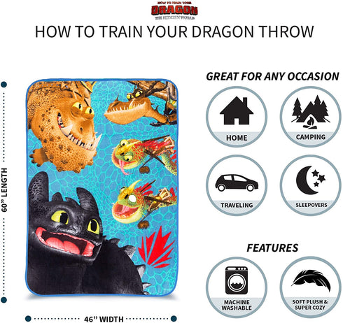 Franco Kids Bedding Super Soft Plush Throw, 46" x 60", How to Train Your Dragon,A39088