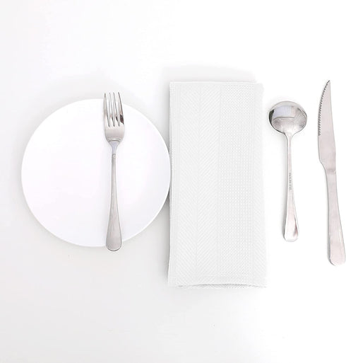 Randall Waffle Stripe Cloth Napkin Set of 4 (19€œ—19"), Solid Washable for Holiday Dining, Wedding or Party, White