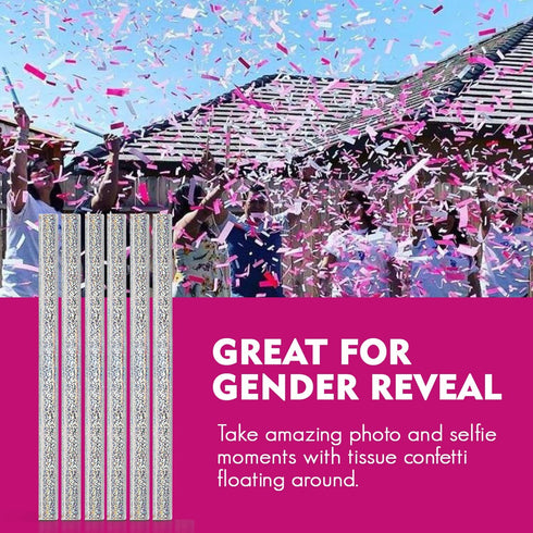 Gender Reveal Confetti Wands Pink 6Pack Tissue Paper Confetti Flick Flutter Sticks for Baby Girl Shower Wedding Birthday Party Supplies Decoration - Pink 14inch