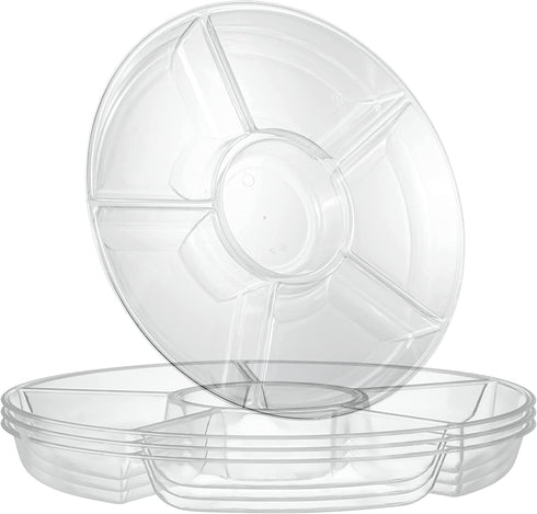 Plasticpro 6 Sectional Round Plastic Serving Tray/Platter (4, Clear)