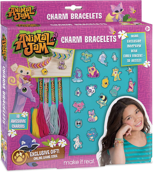 Make It Real - Animal Jam Charm Bracelets. DIY Animal Jam Themed Charm Bracelet Making Kit for Girls. Arts and Crafts Kit to Create Unique Tween Bracelets with Cord, Chains and Metallic Charms