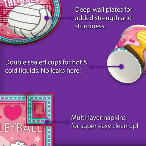 I Love Volleyball Birthday Party Supplies Set Plates Napkins Cups Tableware Kit for 16