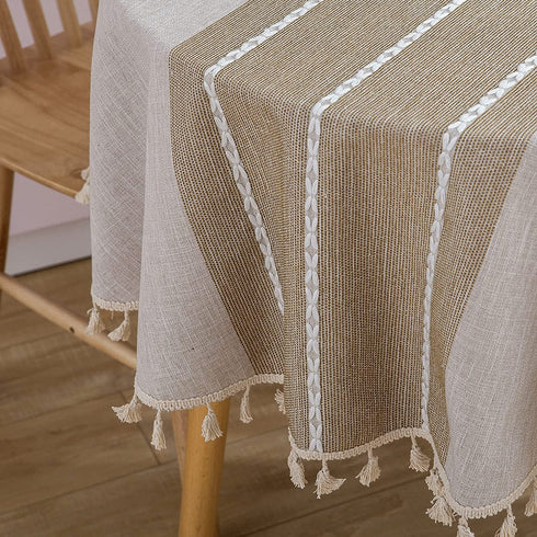 Round Tablecloth 60 Inch for Circular Table, Crturto Farmhouse Table Cloth Cotton Linen Wrinkle Resistant Table Cover for Home Kitchen Dining (Round, 60 Inch, Linen)