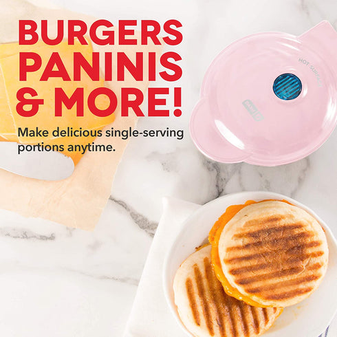 Dash Mini Maker Portable Grill Machine + Panini Press for Gourmet Burgers, Sandwiches, Chicken + Other On the Go Breakfast, Lunch, or Snacks with Recipe Guide - Pink