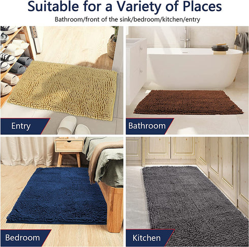 AIDEA Bathroom Rugs-30 x20'', Chenille Bath Mat for Bathroom Highly Absorbent Shower Mat, Non Slip Bath Rugs, Soft and Cozy, Machine Washable & Dry Bathmat, Microfiber Bath Room Floor Mats-Grey