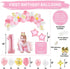 Baby Girl First Birthday Decorations - 1st Birthday Girl Decoration Pink Gold Party Supplies - Happy First Birthday Banner, Number 1 Balloon and Crown, Balloon Arch, High Chair Banner, ONE Cake Topper
