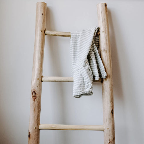 Sweet Water Decor Striped Tea Towel with Ruffle | Large Size 28 x 18 inches | Cream with Grey Decorative Stripes | Bathroom, Kitchen, Dish, or Baby Towel (Grey)