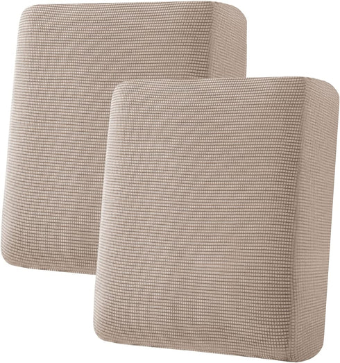 H.VERSAILTEX Super Stretch Individual Seat Cushion Covers Sofa Covers Couch Cushion Covers Slipcovers Featuring Thick Jacquard Textured Twill Fabric (2 Piece Medium Sofa Cushion Covers, Sand)