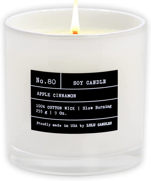 Lulu Candles - Apple Cinnamon (9 Oz.) - Highly Scented Premium Candles in Giftable Box for Home and Office - Vegan Soy Blend Jar Candle with 100% Cotton Wick - Slow Burning & Long Lasting