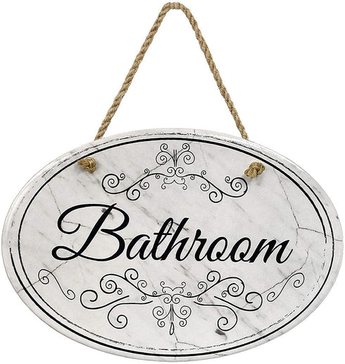 Bathroom Marble Bathroom Sign | 8 3/4" x 6 x 5/16 | Home D©cor Collection | Ceramic with Design | Oval Bathroom Wall Plaque | Bathroom Wall D©cor | Bathroom D©cor Wall Art (Bathroom)
