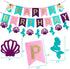 Mermaid Party Supplies Birthday Decorations, Happy Birthday Banners, Pom Poms Flowers, Hanging Swirl, Inflatable and Reusable Foil Balloons for Girl's Birthday Party and Baby Shower Party Decorations