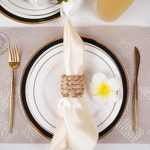 WOHIWO Napkin Rings Set of 12, Farmhouse Napkin Rings Handmade by Natural Water Hyacinth, Woven Napkin Rings for Christmas, Party, Wedding, Supplies for Dinner Table Decoration