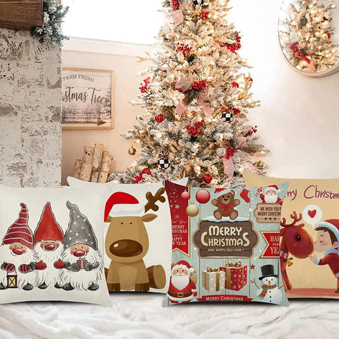 Christmas Pillow Covers , 2021 Newest Double-Sided Christmas Pillowcase,18 x 18 Inches Set of 4 - Xmas Series Cushion Cover Case Pillow Custom Zippered Square Pillowcase (Christmas-B)