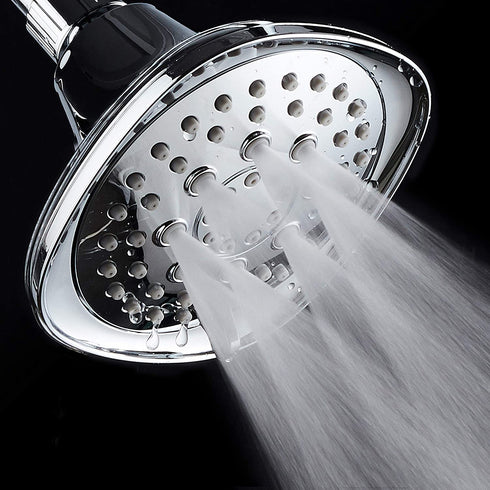 AquaDance, Chrome Hot Oval Square Style 6-setting High-Pressure Luxury Shower Head. Angle Adjustable, Solid Brass Connection Nut, Finish. Premium Quality Exclusive Showerhead from Top American