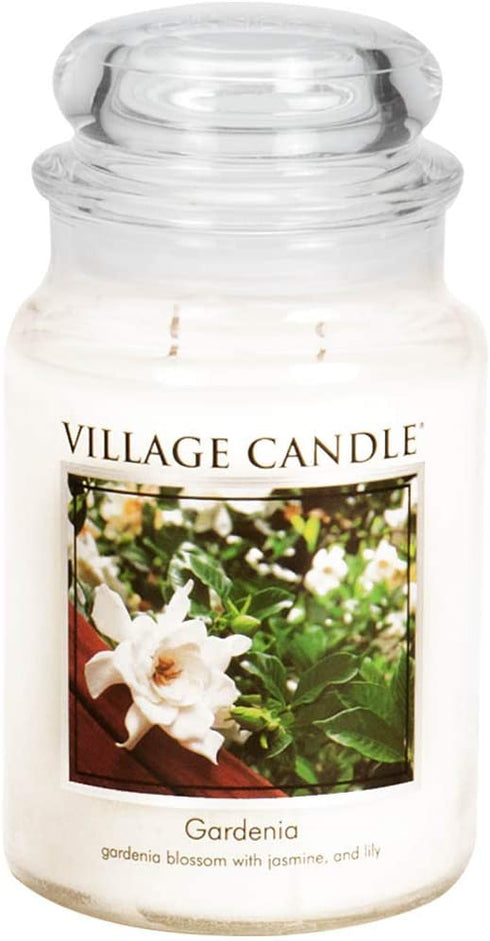 Village Candle Gardenia Large Glass Apothecary Jar Scented Candle, 21.25 oz, White