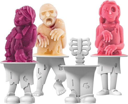 Tovolo Zombies Ice Pop Molds, Flexible Silicone, Easily-Removable, Dishwasher Safe, Set of 4 Popsicle Makers with Sticks