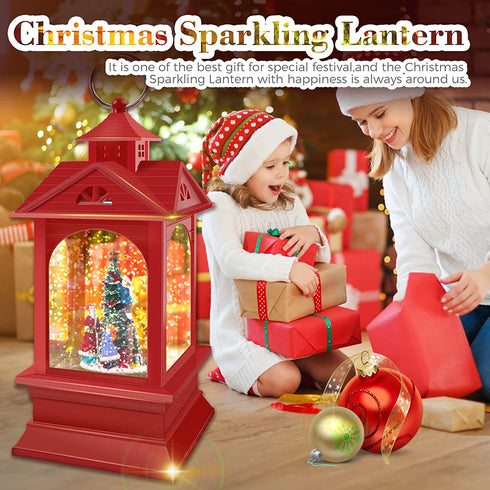 Christmas Water Glittering Snow Globe Lantern, Battery Powered Festival Ornament and Gifts for Adults and Children