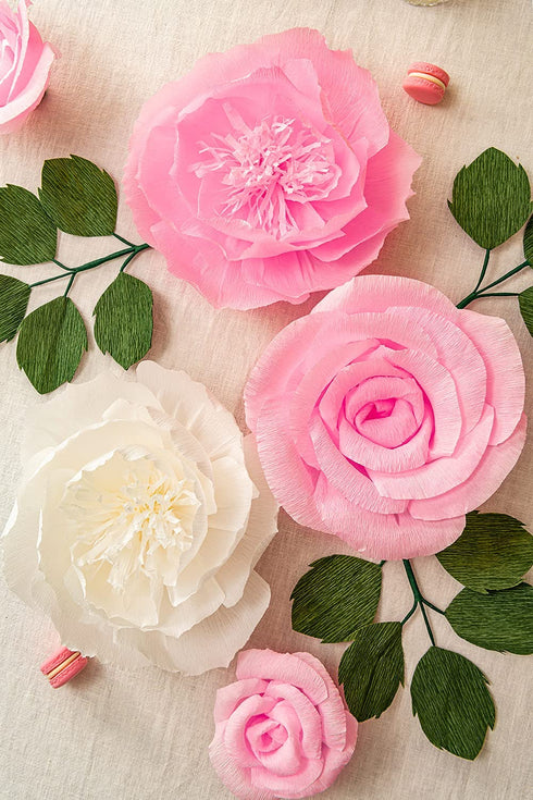 Large Paper Flower Decorations for Wall - White Pink Paper Flowers Wall Decor - Crepe Paper Flowers for Wedding Backdrop,Nursery Wall Decor, Birthday Party Backdrop Decor,Pink White Flowers Set/6